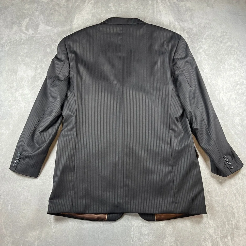 Caravelli Italy Mens 46R Black Pinstripe 3 Button Suit Jacket Blazer
